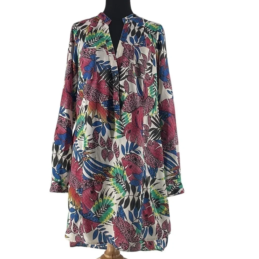 Zoa New York tropical leaf dress shirt dress colorful sz sm - Picture 2 of 10